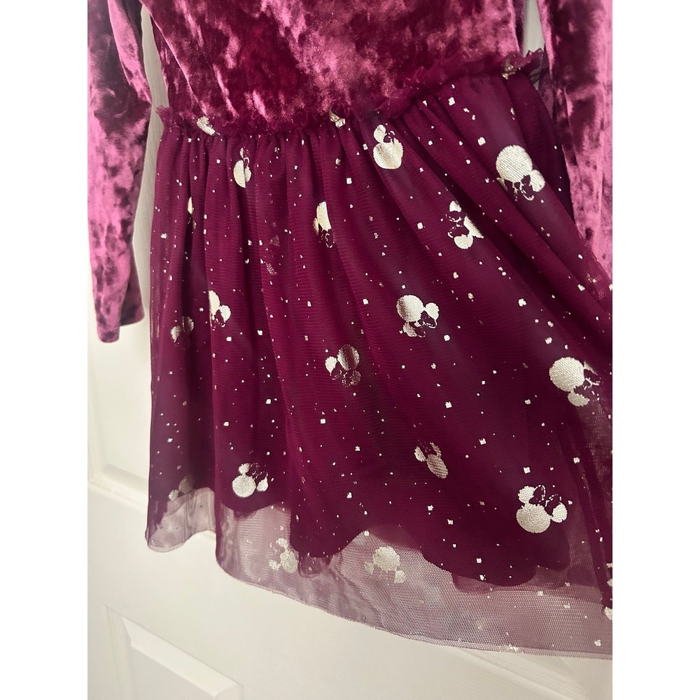 Disney Minnie Mouse Velvet Purple Long Sleeve Tulle Dress 3T - Picture 3 of 5